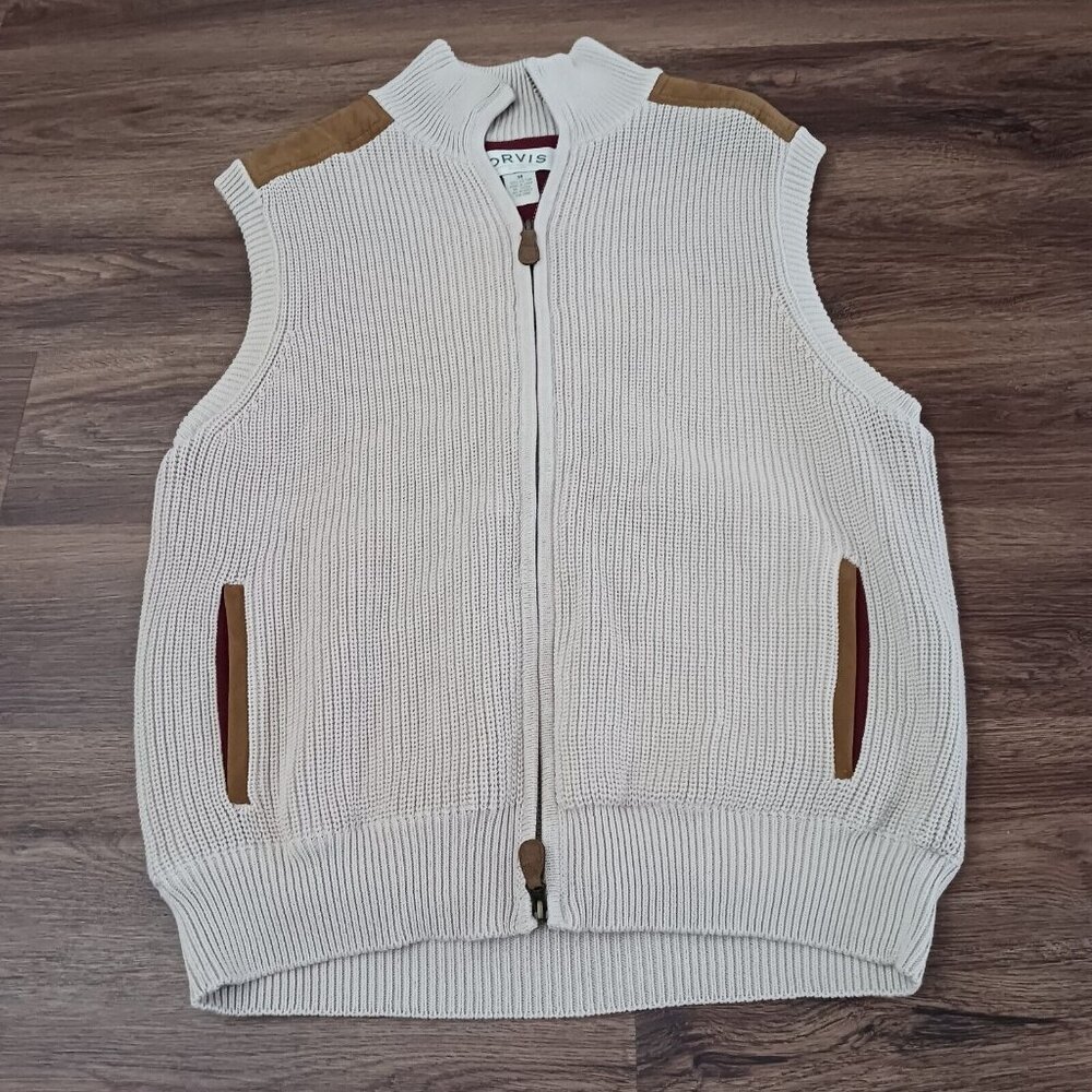 ORVIS Mens Mechanics Foul-Weather Vest Heavy Knit Sweater Suede Medium M Hunting